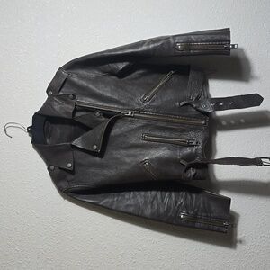 ALLSAINTS Lamb Leather Biker Jacket - Black - 10 US